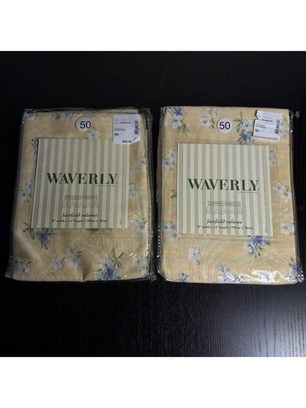 WAVERLY Fairfield Valance, Lot of 2 Fontanelle Buttercream Floral Print 78x14